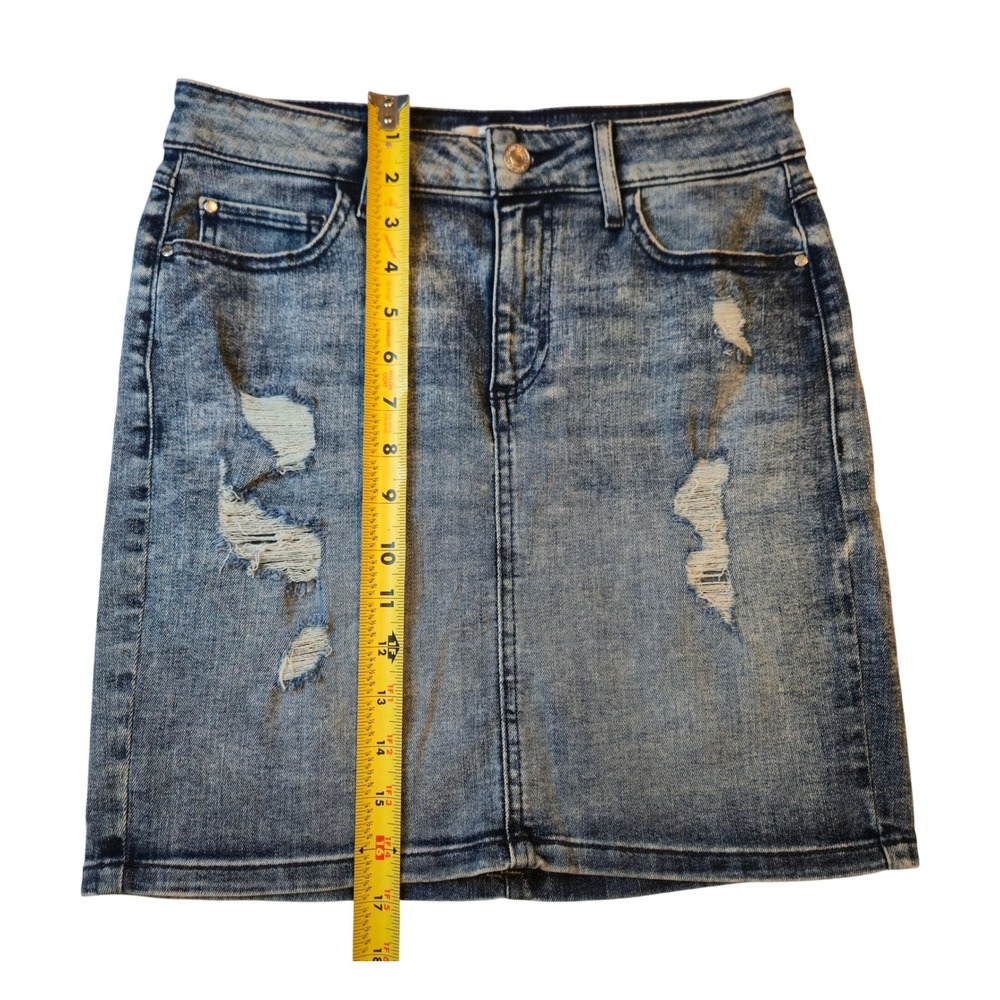 Guess Los Angeles Distressed Denim Skirt Mini Acid Wash Jean Sz S - Picture 6 of 6